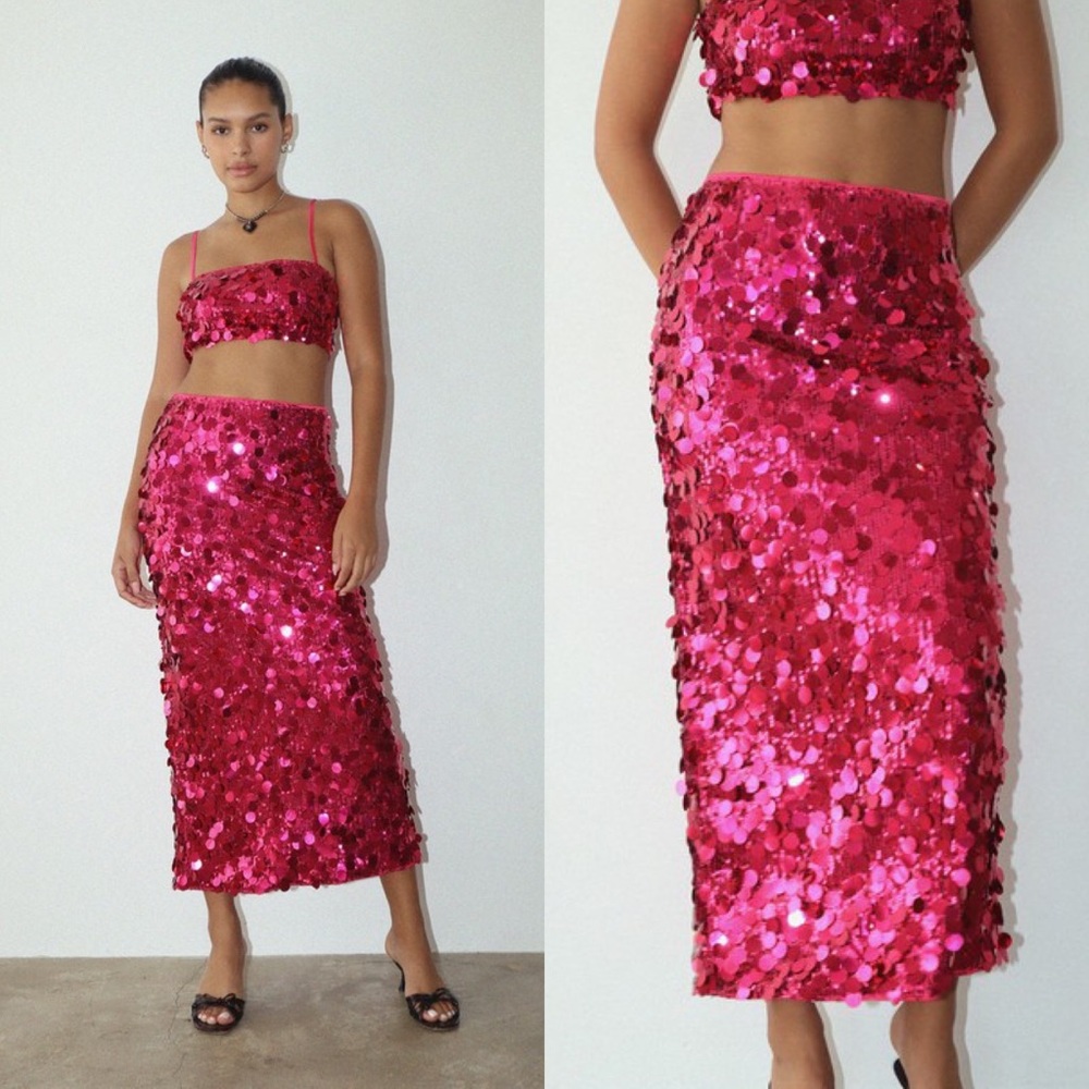 🦃24 HOUR SALE🦃 We Own The Night Hot Pink Sequin Midi Skirt